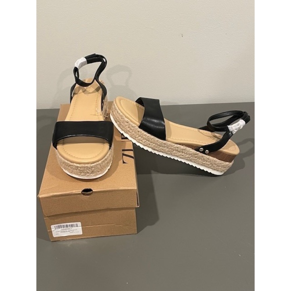 Zurin Women Black Espadrille Platform Wedge Sandals Ankle Strap Size 11 NEW